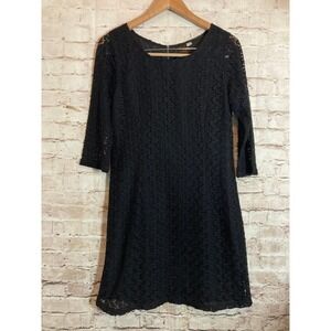 OXMO Whimsigoth‎ Dress Large Black Lace Grunge Elegant Party Cocktail 3/4 Sleeve